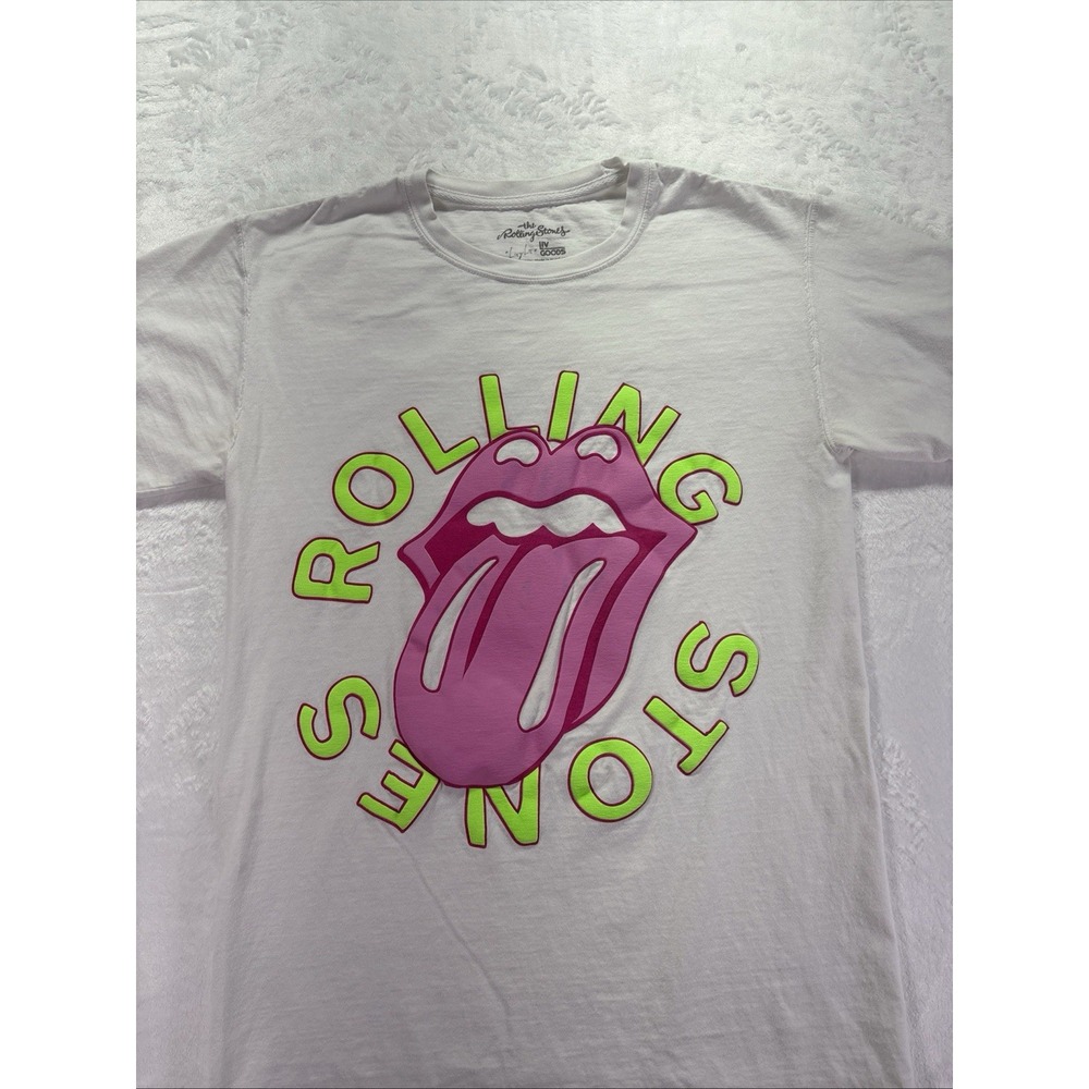 Livy Lu LIV GOODS The Rolling Stones White Graphic T-Shirt Puffy Painted Size SM